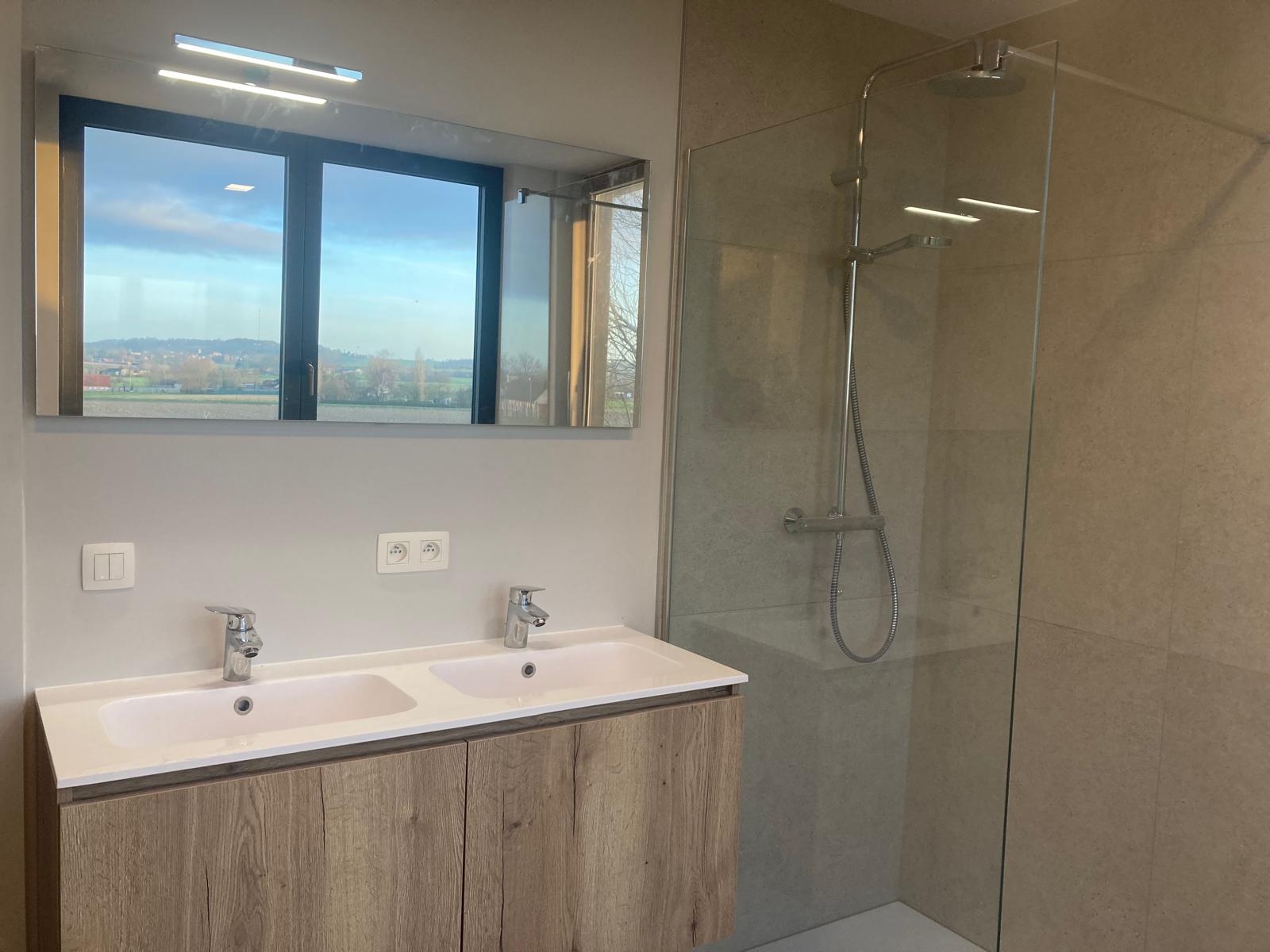 Vakantiewoning Poperinge Hoofdbadkamer lavabo douche
